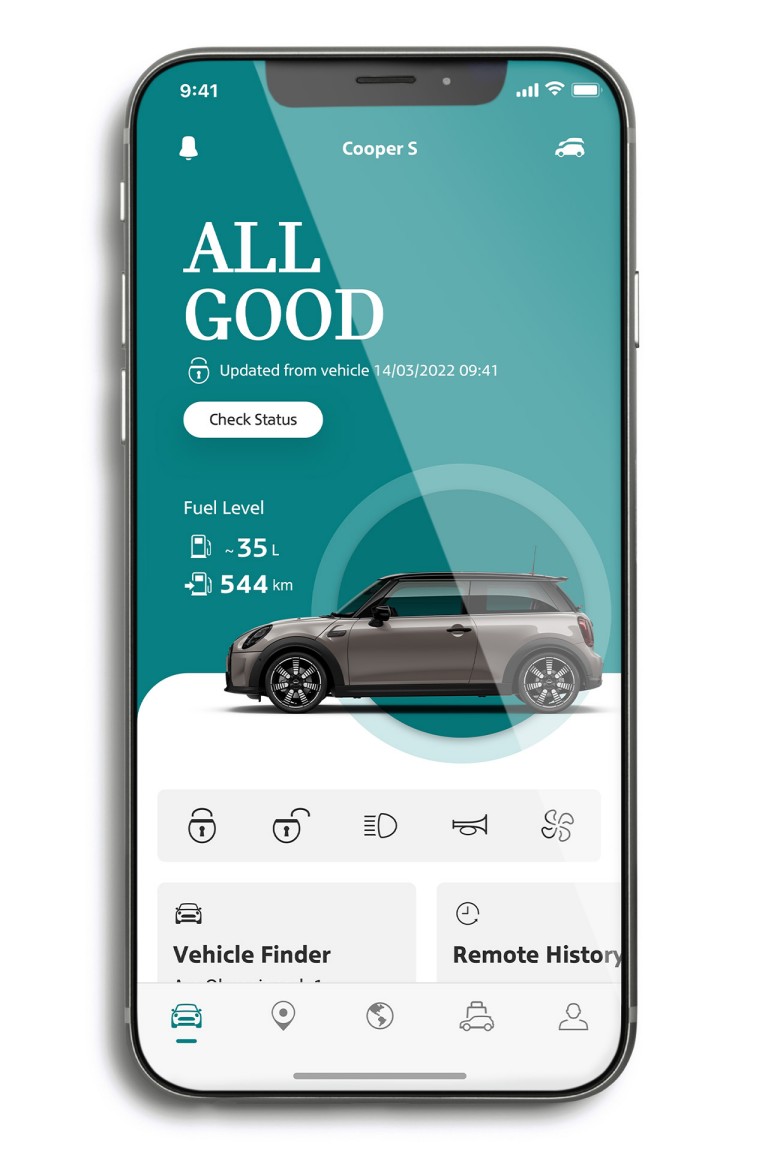 mini connected – mini programėlė – automobilio kortelė